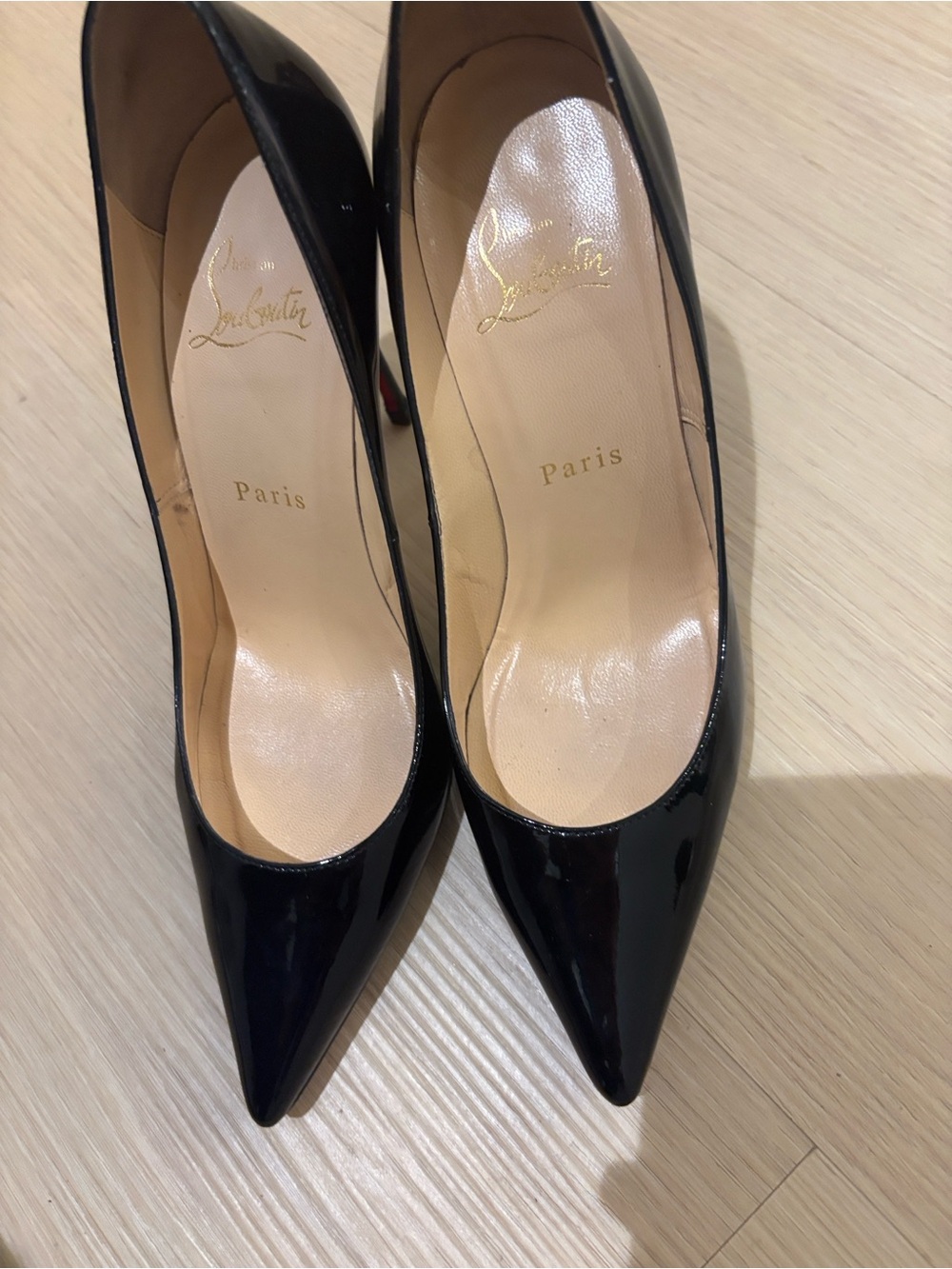 Christian Louboutin Black Patent Leather Pointed Stiletto with Red Sole - Picture 7 of 12